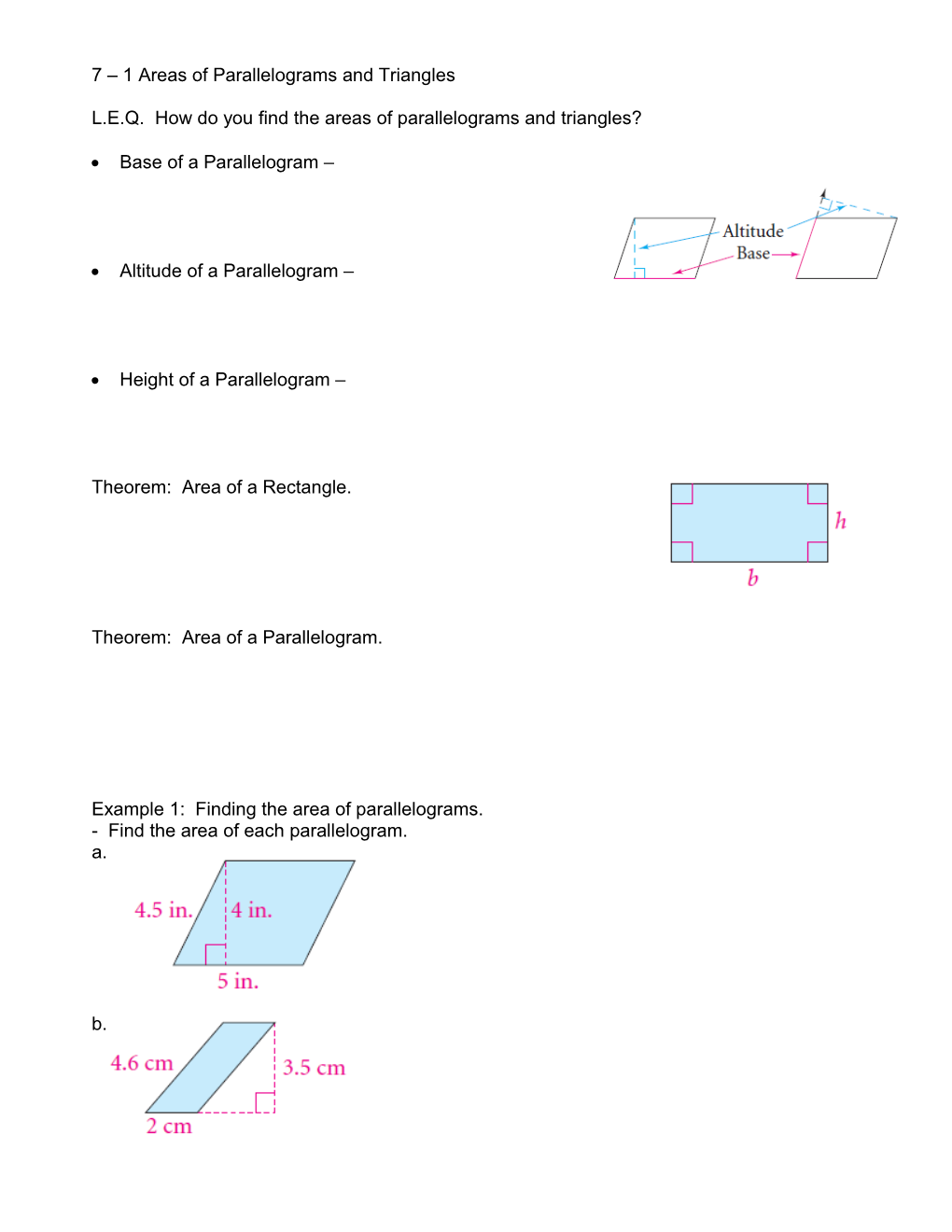 7 1 Areas of Parallelograms and Triangles