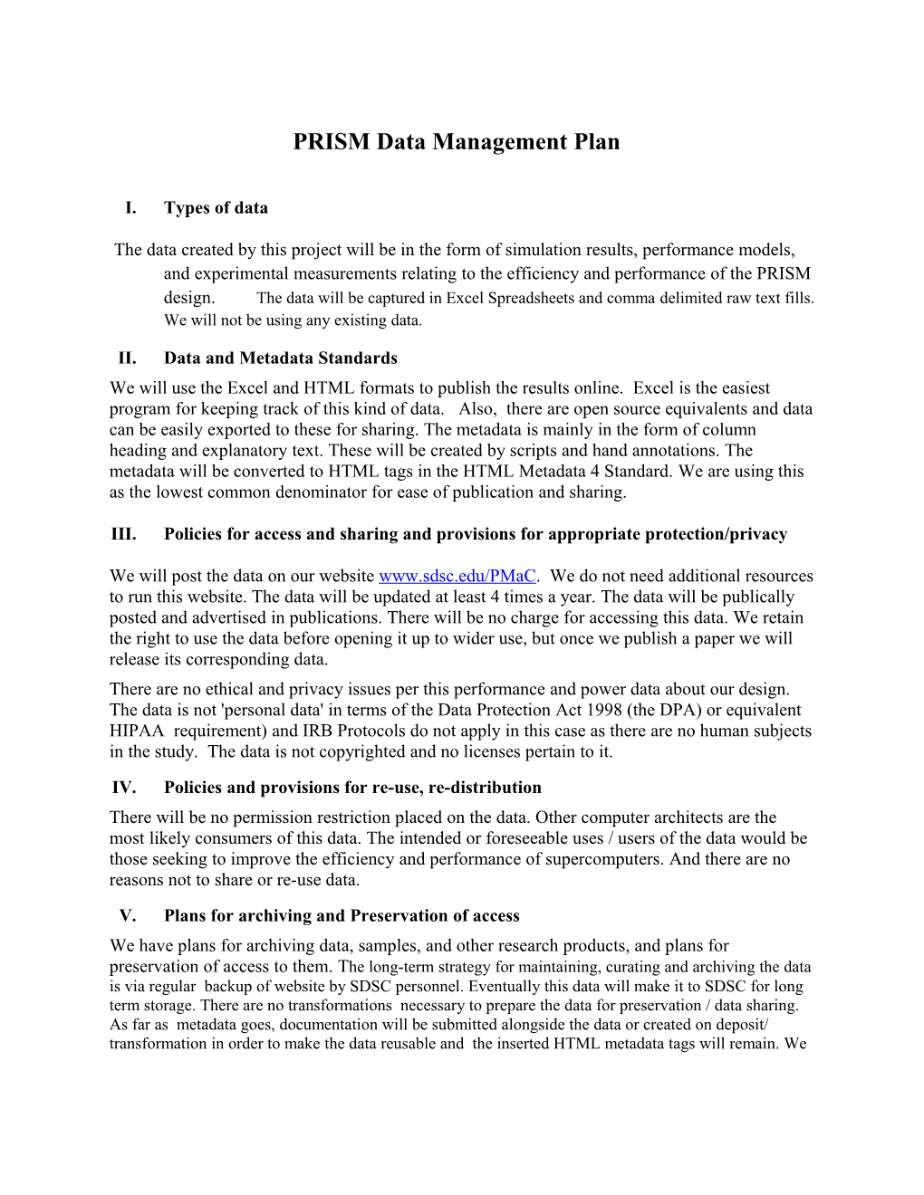 NSF Data Management Plan Instructions - Template - Generic