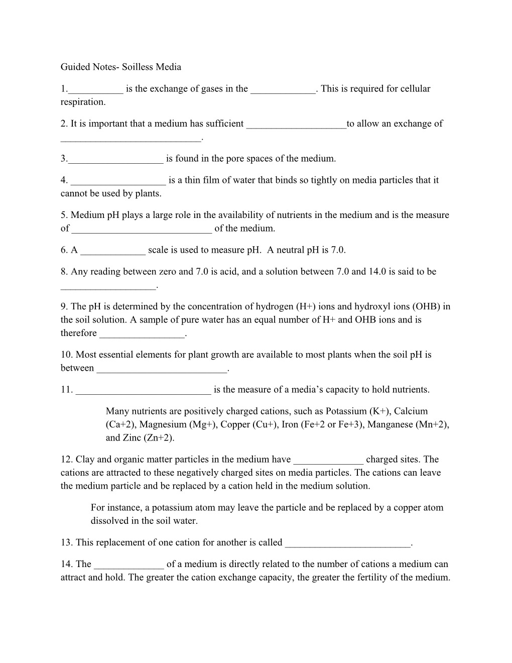 Guided Notes- Soilless Media