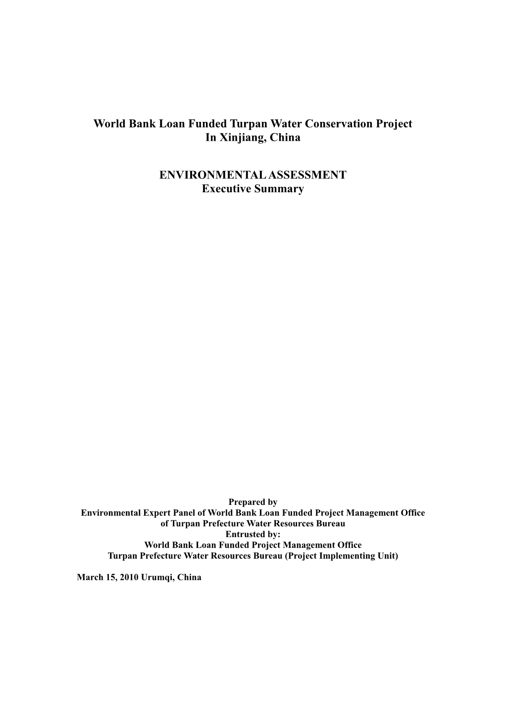 World Bank Loan Funded Turpan Water Conservation Project
