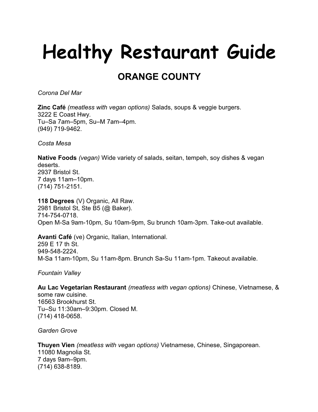 Healthy Restaurant Guide