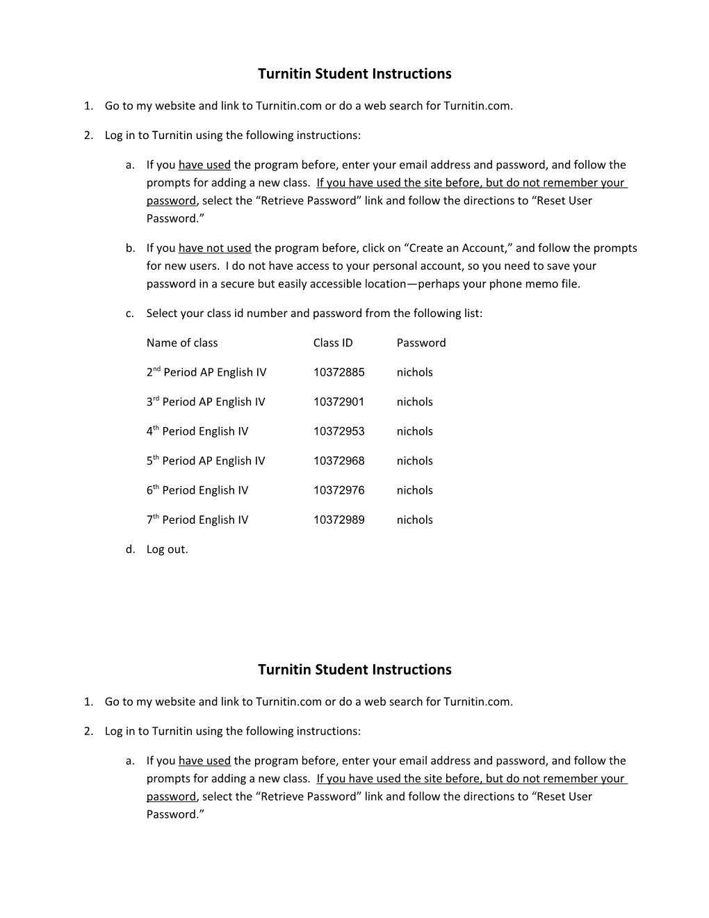 Turnitin Student Instructions