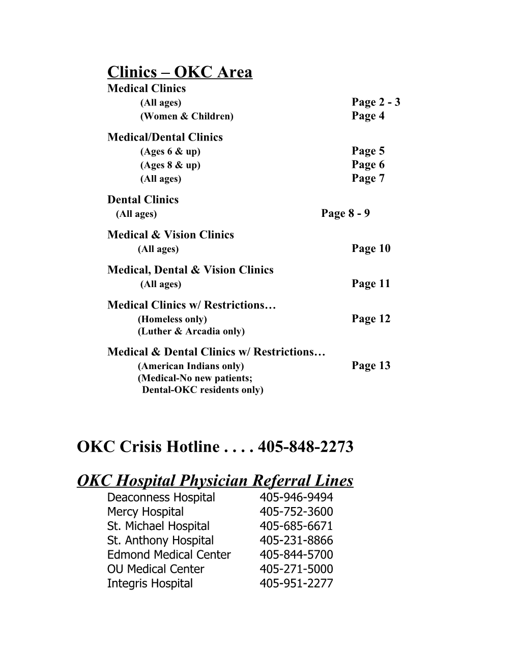 Medical Clinics (All Ages) Page 2 - 3