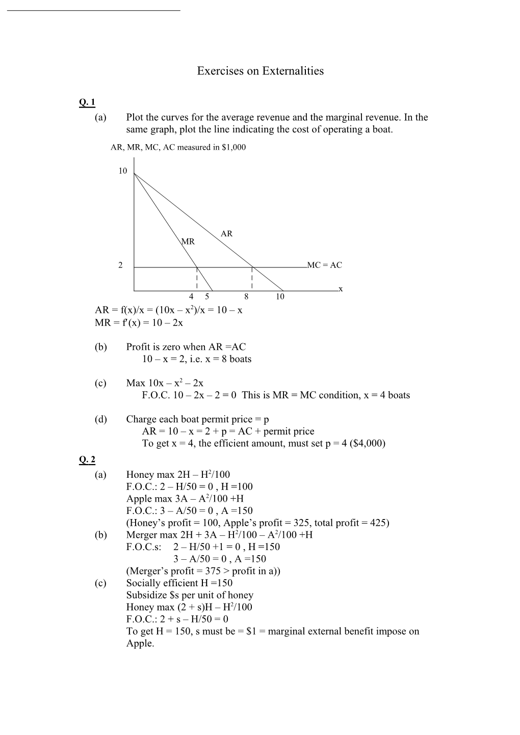 Exercises on Externalities