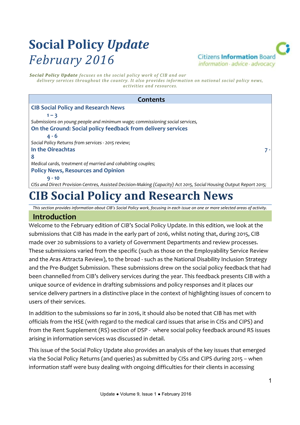 CIB Social Policy and Research News 1 3