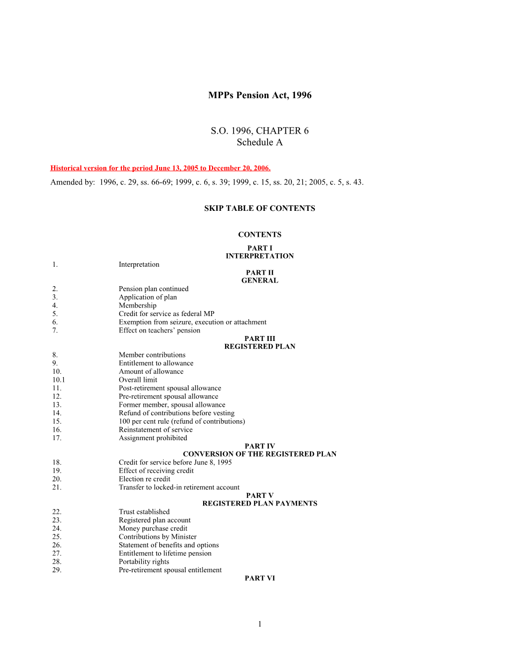 Mpps Pension Act, 1996, S.O. 1996, C. 6, Sched. A