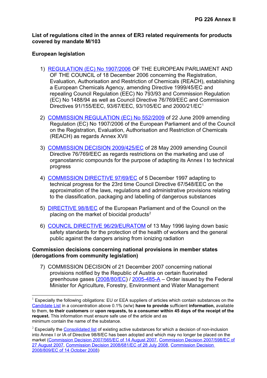 List of Regulations Cited in the Annex of ER3 Related Requirements for M/103