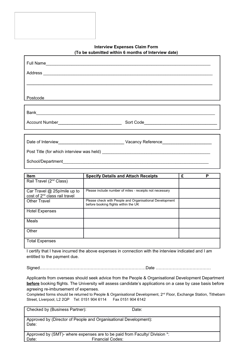 Interview Expenses Claim Form