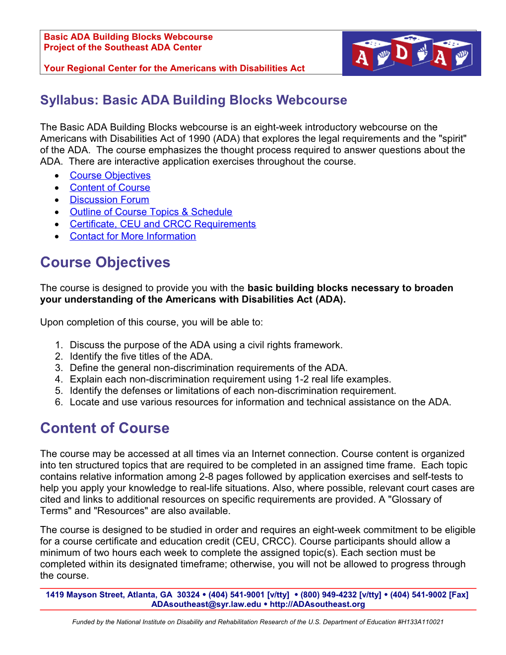 Basic ADA Building Blocks Course Overview