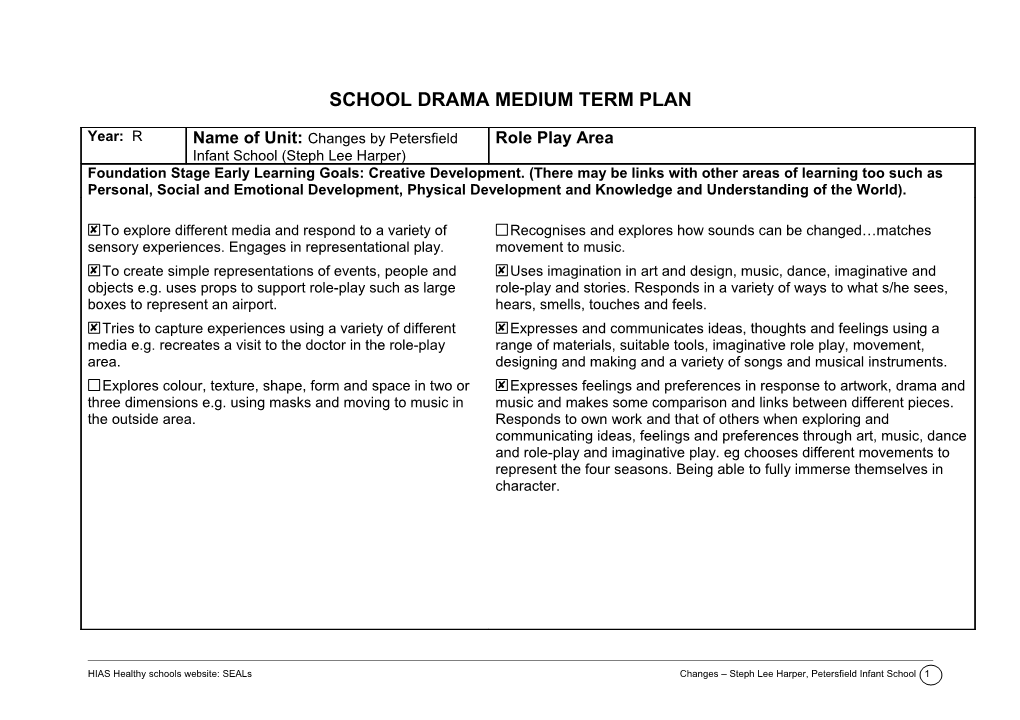 School Drama Medium Term Plan