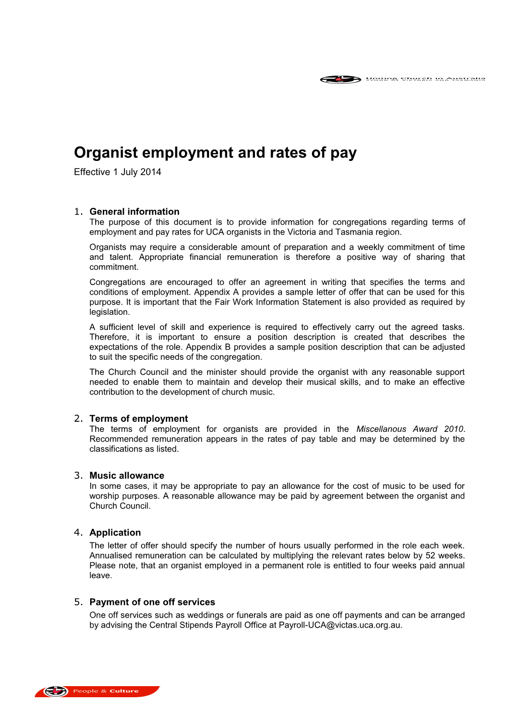 Organist Employment and Rates of Pay