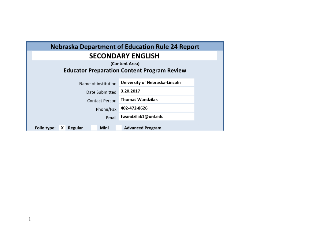 Report to the Nebraska Department of Education