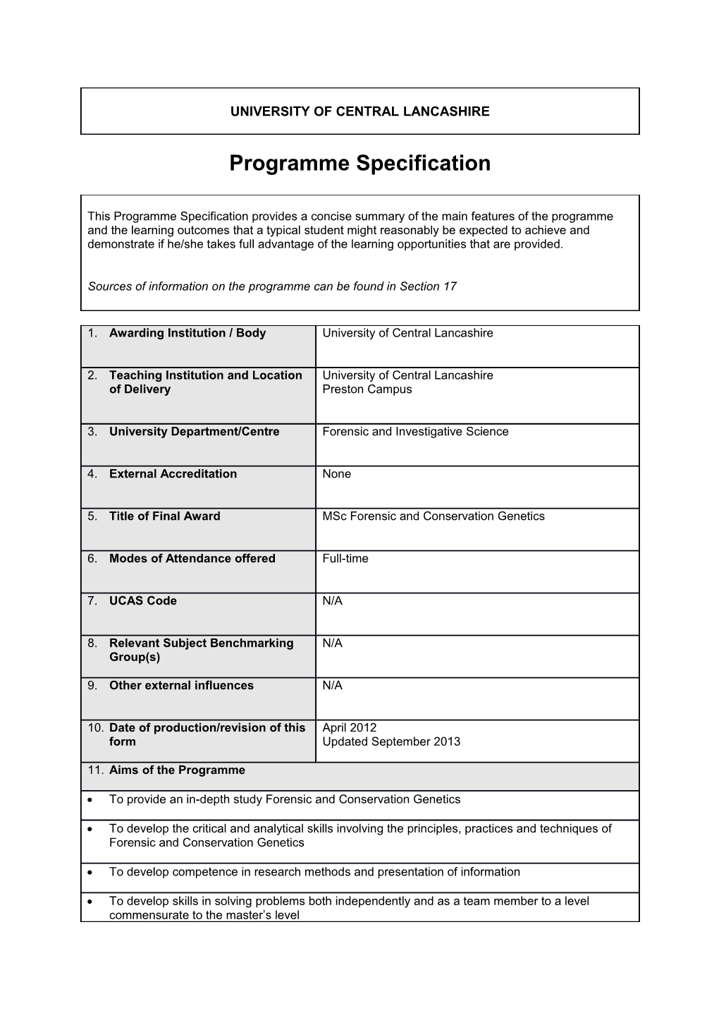 Msc Forensic Conservation Genetics (Sept 2013)