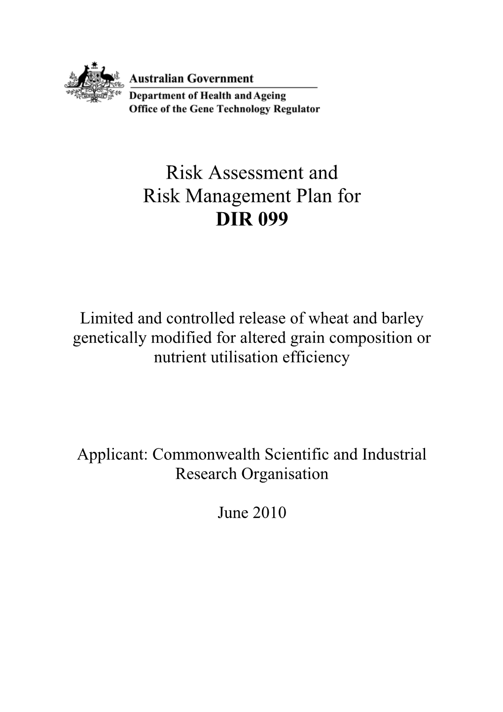 DIR 099 - Risk Assessment and Risk Management Plan