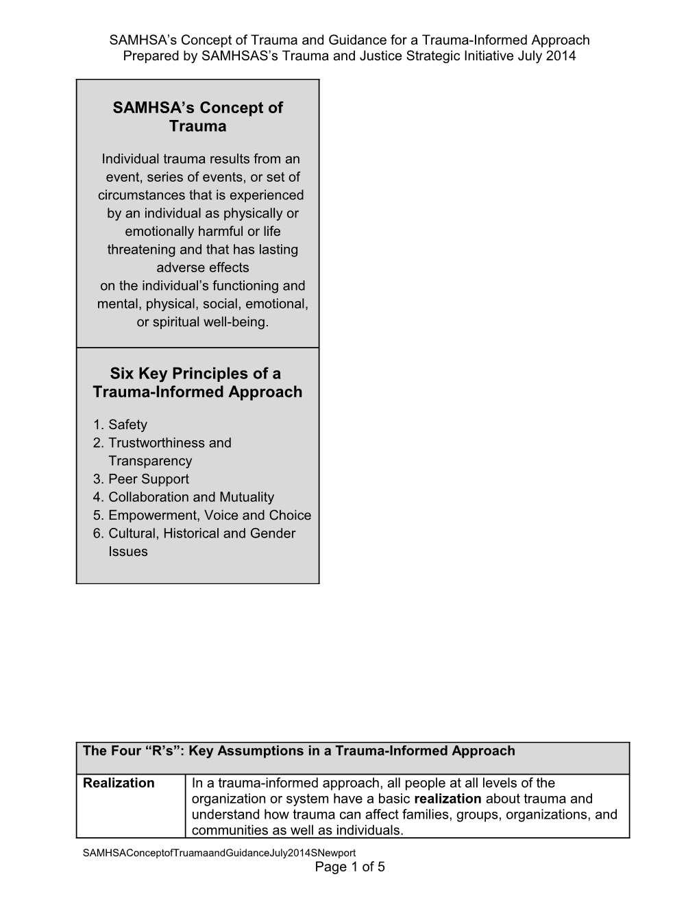 SAMHSA S Concept of Trauma and Guidance for a Trauma-Informed Approach