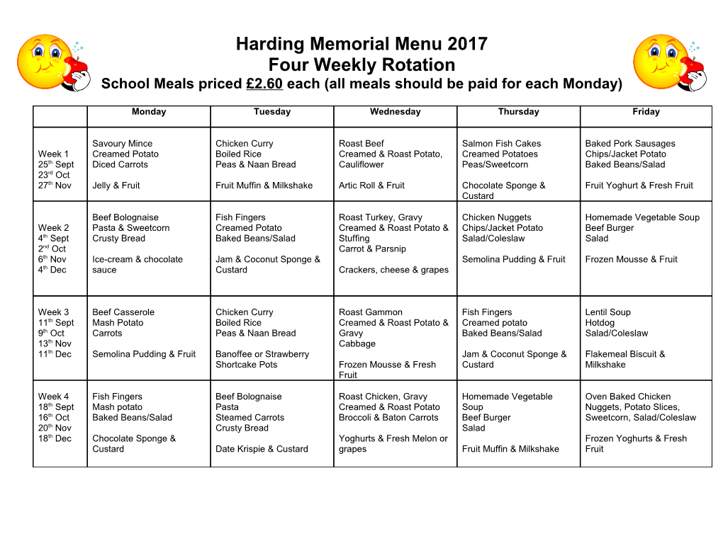 Harding Memorial Menu 2017