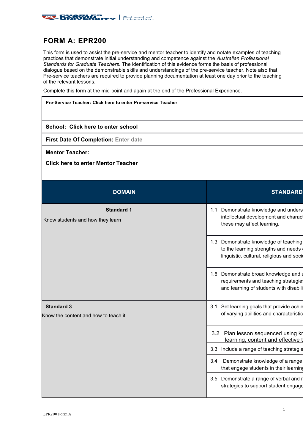 Complete This Form at the Mid-Point and Again at the End of the Professional Experience