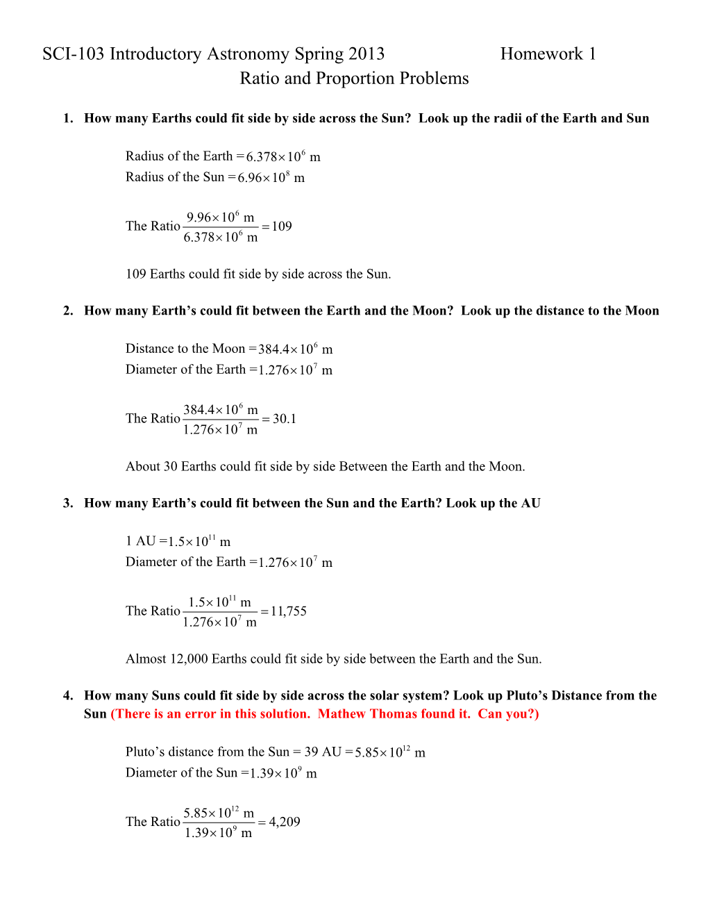 SCI-103 Introductory Astronomy Spring 2013 Homework 1