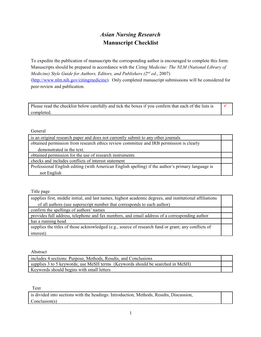 Final Manuscript Checklist
