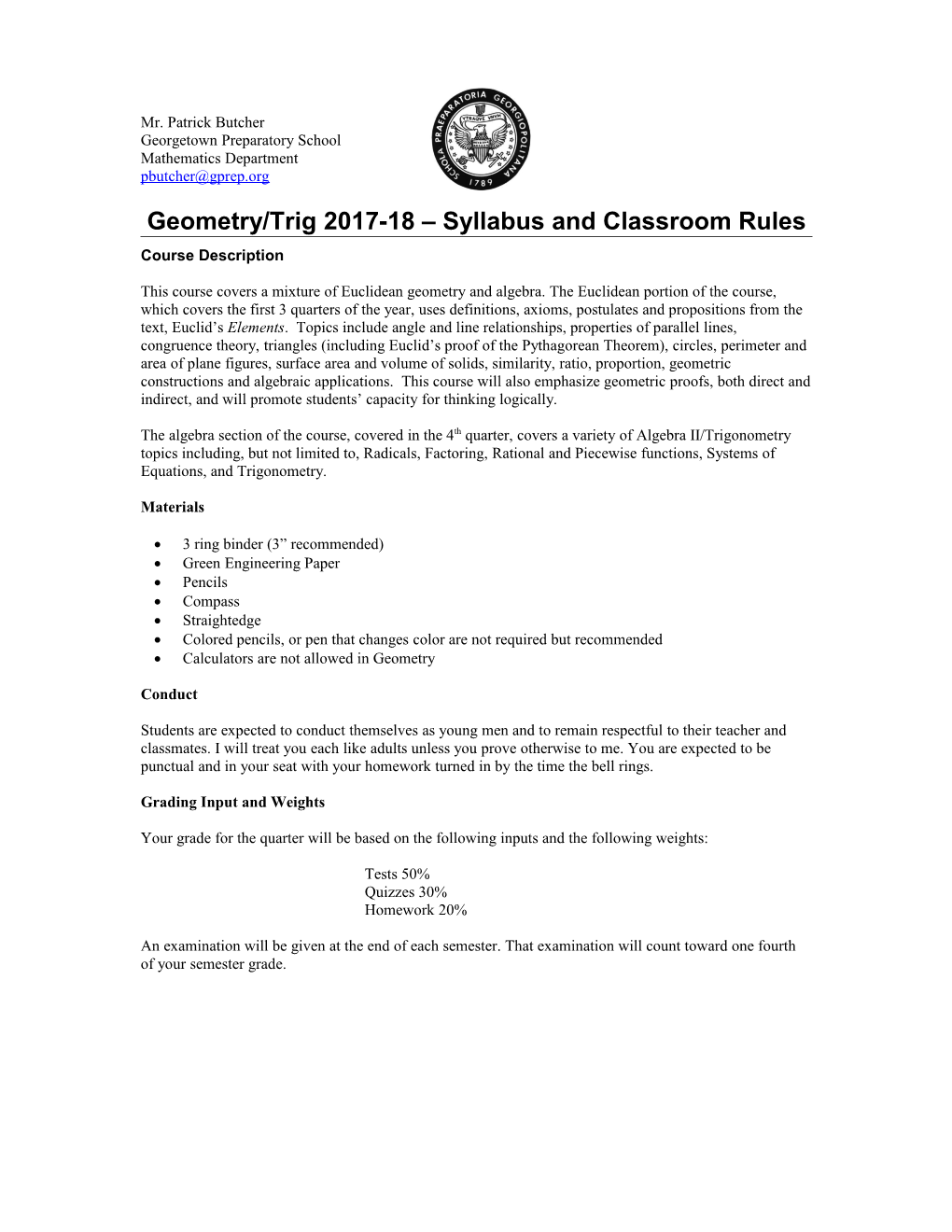 Geometry/Trig 2017-18 Syllabus and Classroom Rules