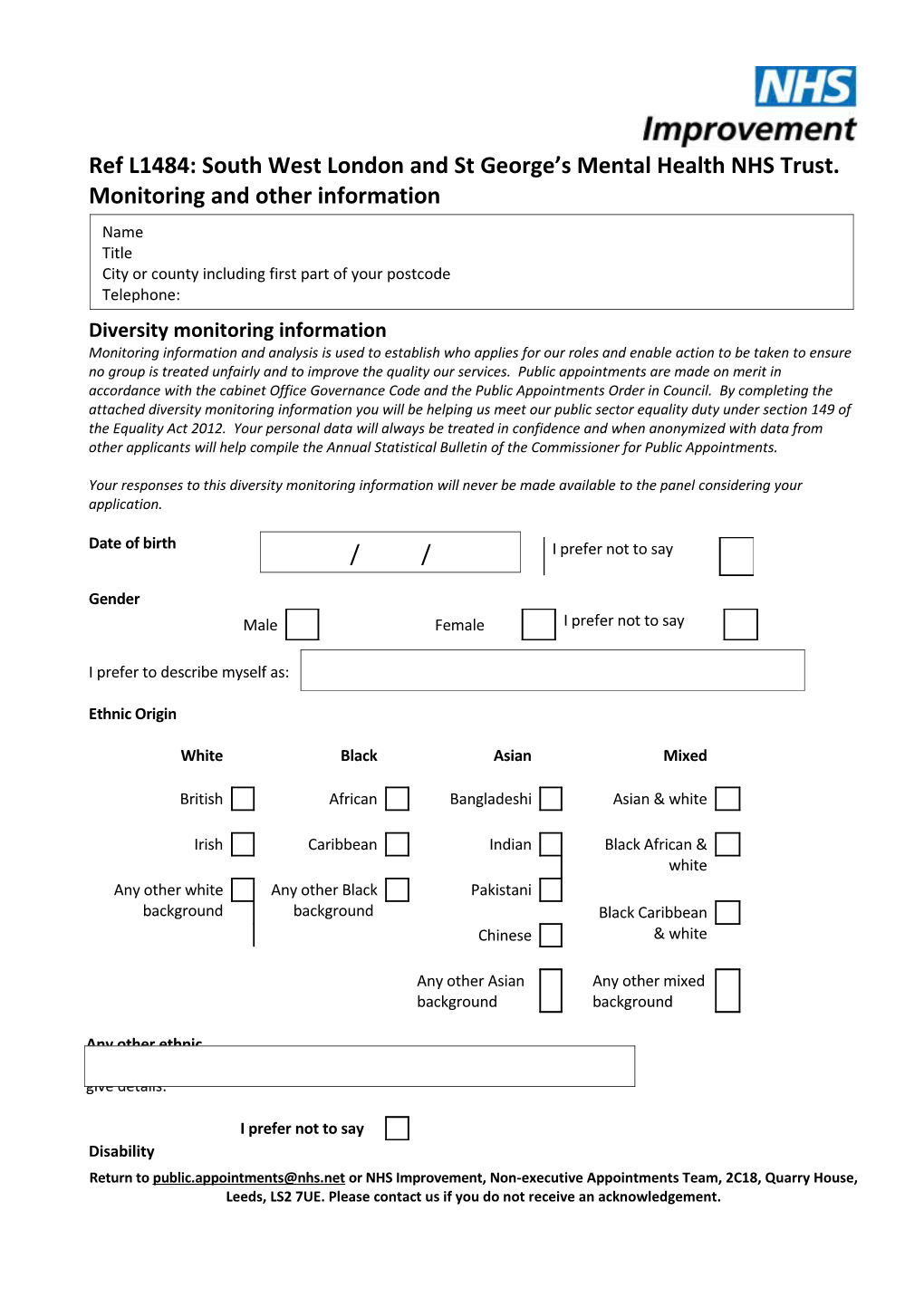 The Appointment of Chairs and Non-Executive Members of Primary Care Trusts s1