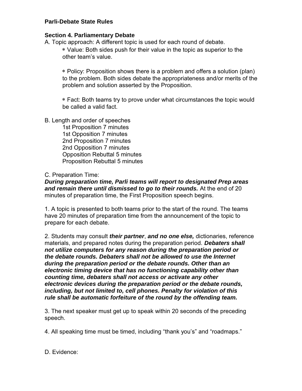 Parli-Debate State Rules