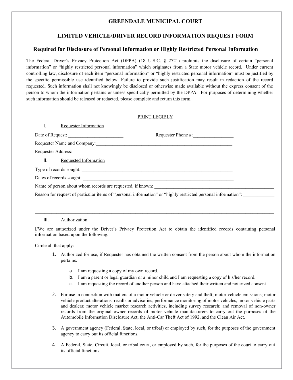 Limitedvehicle/Driverrecord Information Request Form