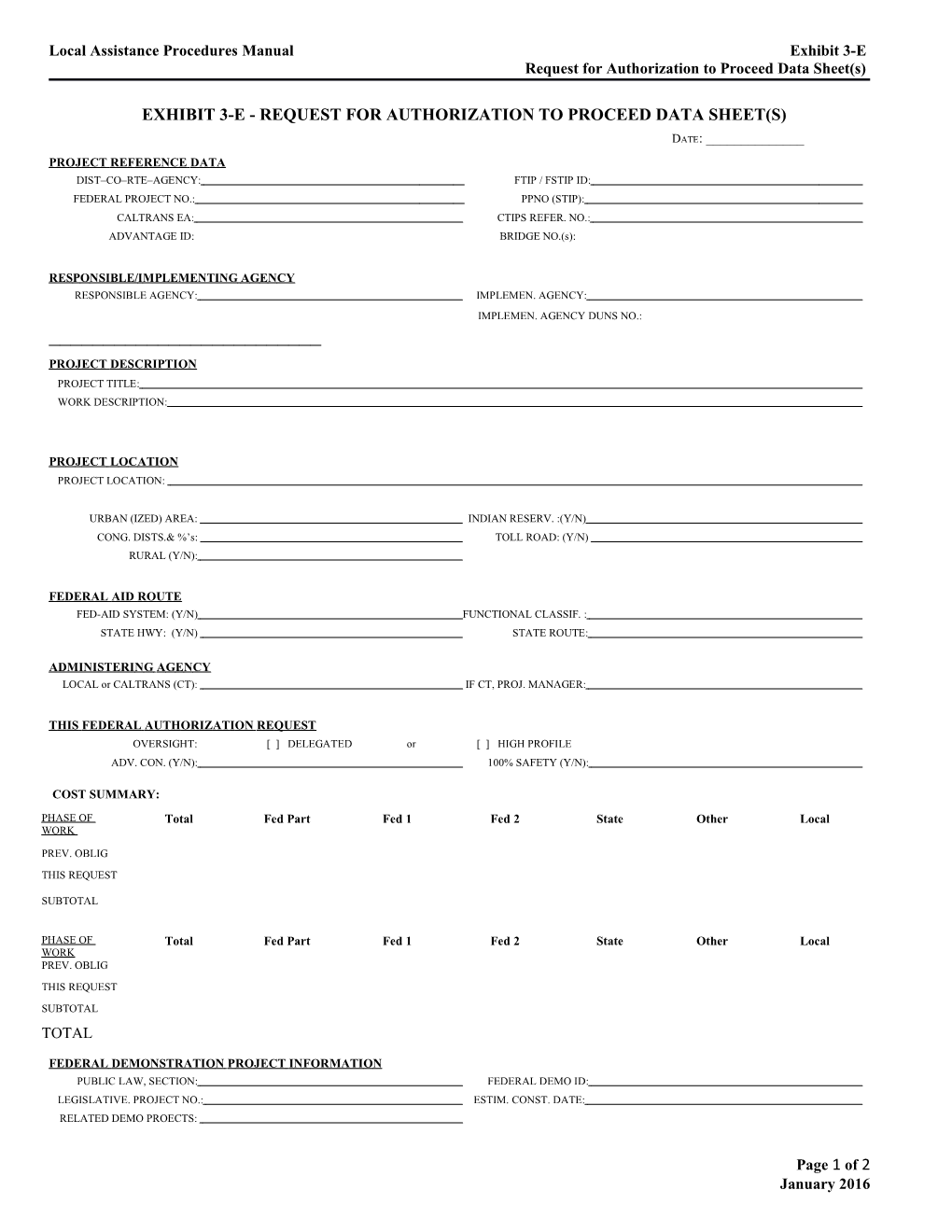 Local Assistance Procedures Manual Exhibit 3-E