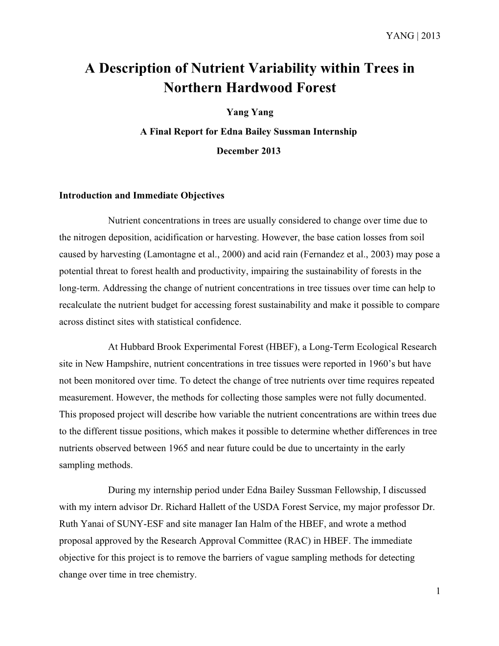 A Description of Nutrient Variability Within Trees in Northern Hardwood Forest