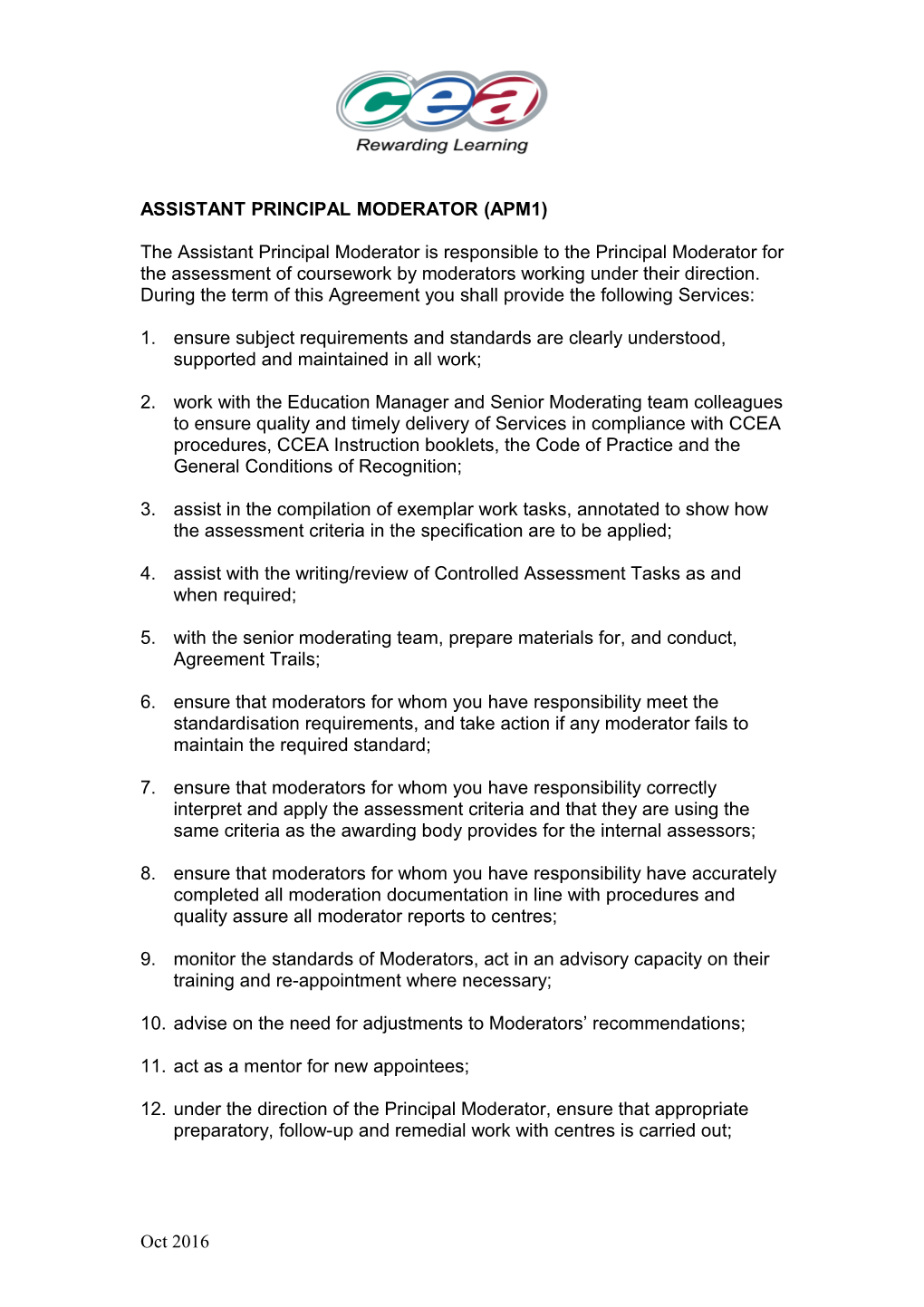 The Schedule - Assistant Principal Moderator (Apm1)