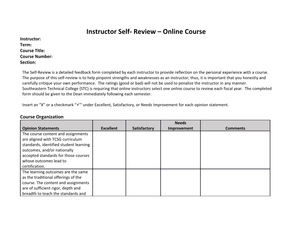 Instructor Self- Review Online Course