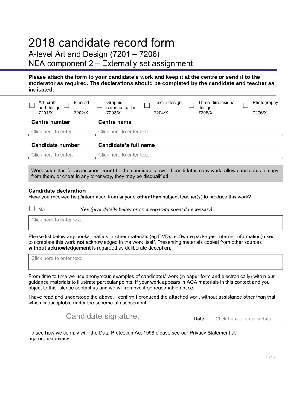 2018Candidate Record Form