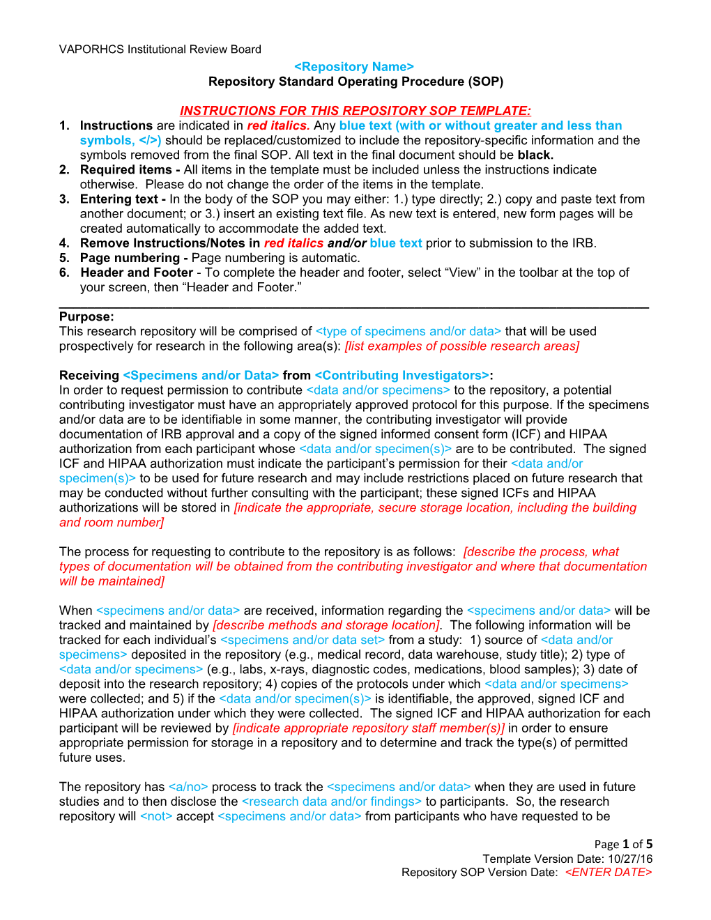 Biorepository SOP Example