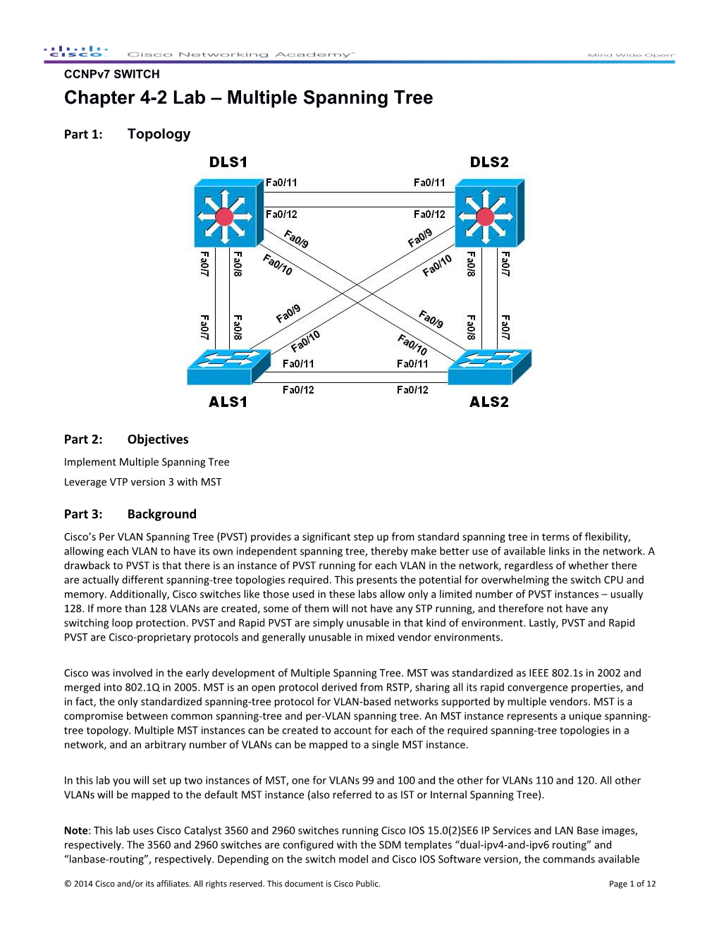 Ccnpv7 SWITCH: Lab 4-2 Multiple Spanning Tree