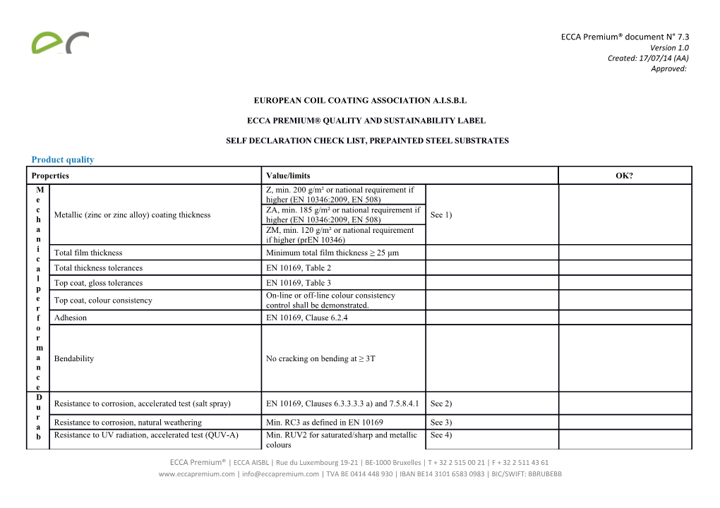 Ecca Premium Quality and Sustainability Label