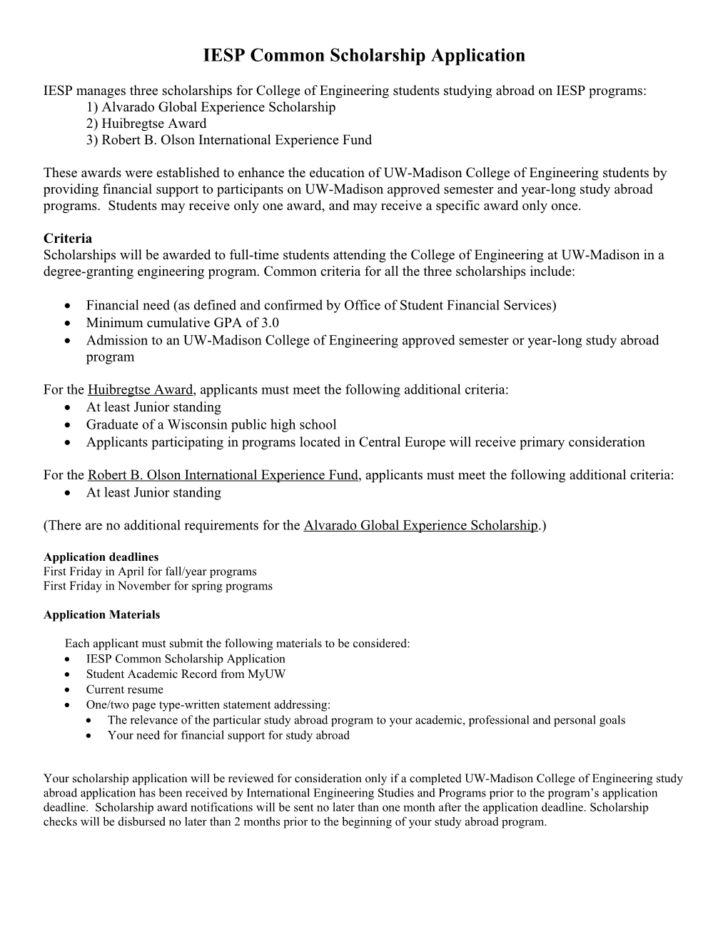 IESP Common Scholarship Application
