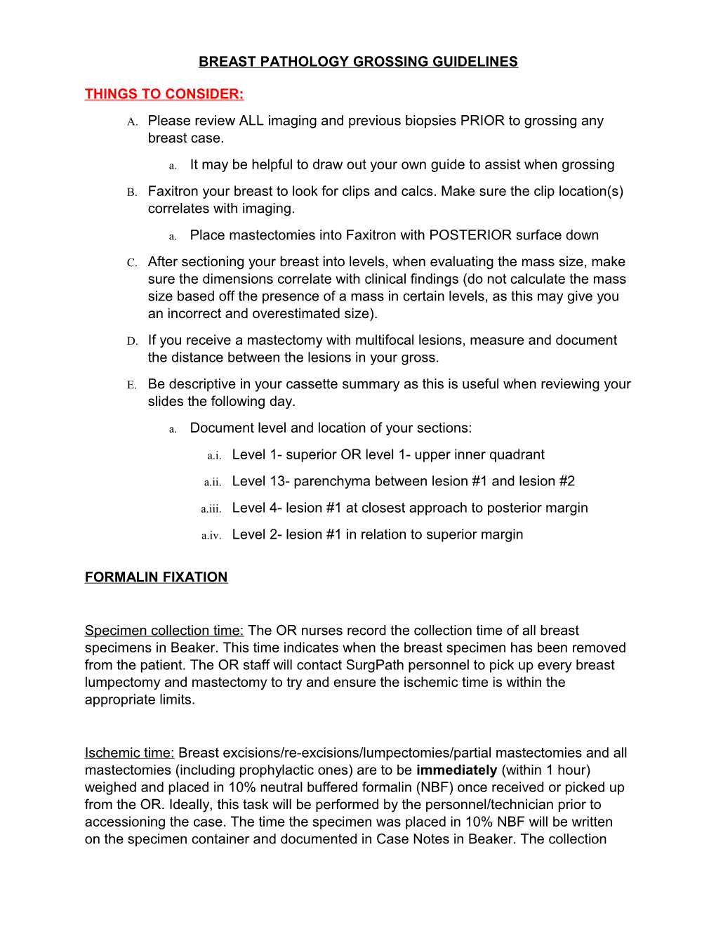 Breast Pathology Grossing Guidelines