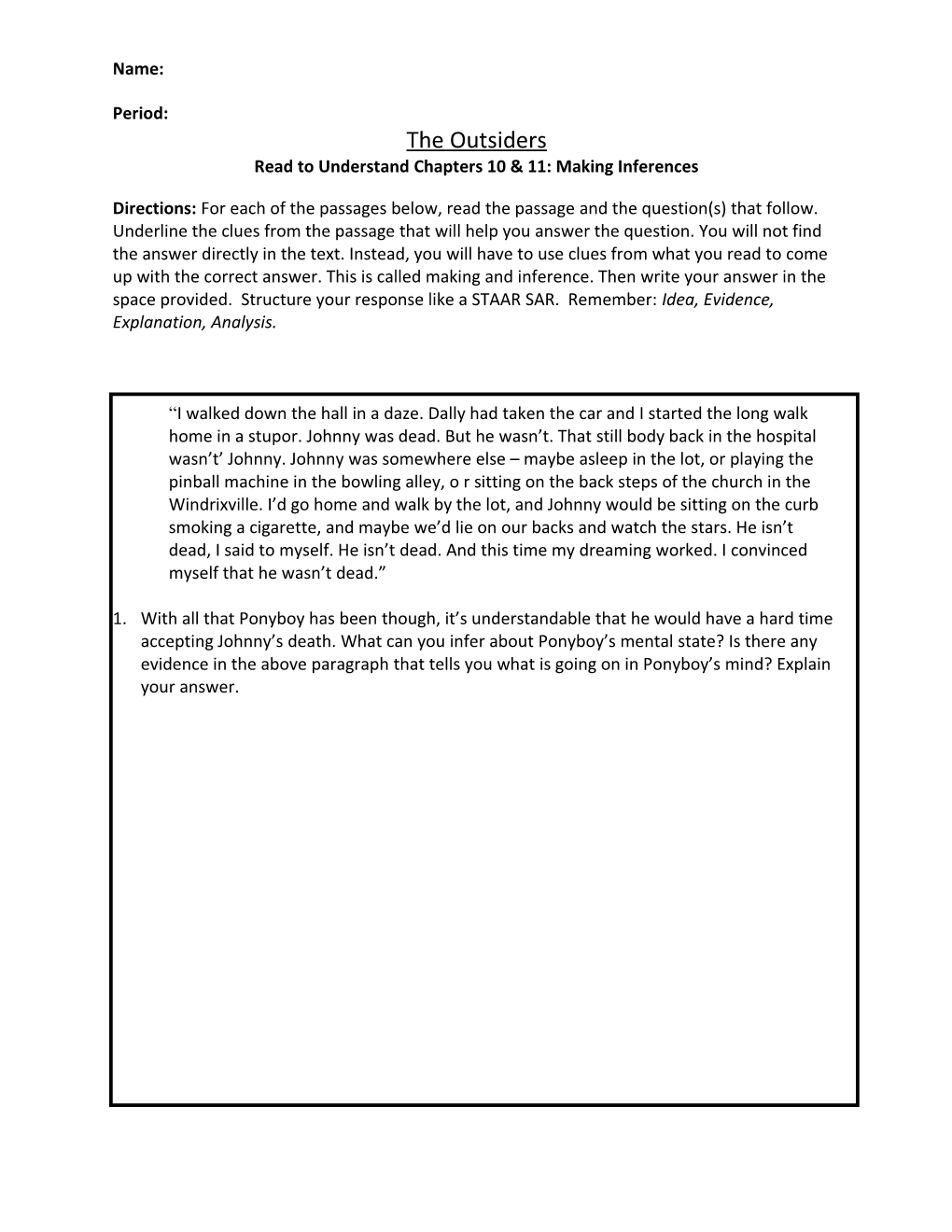 Read to Understand Chapters 10 & 11: Making Inferences