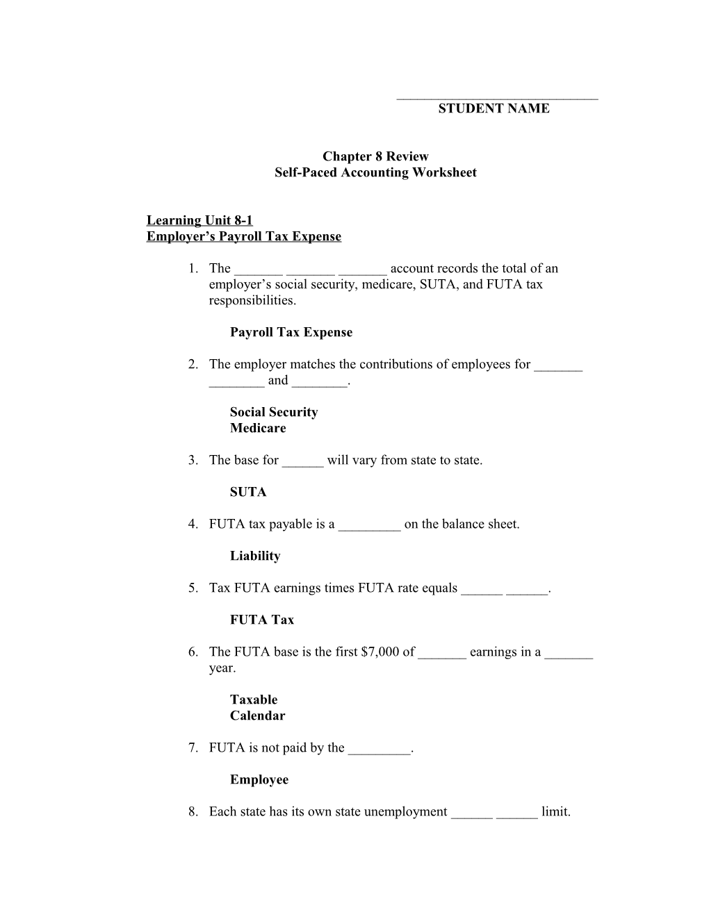 Self-Paced Accounting Worksheet