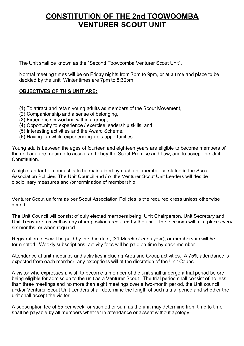 CONSTITUTION of the 2Nd TOOWOOMBA