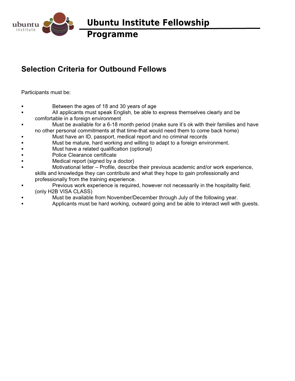 Selection Criteria for Outbound Fellows