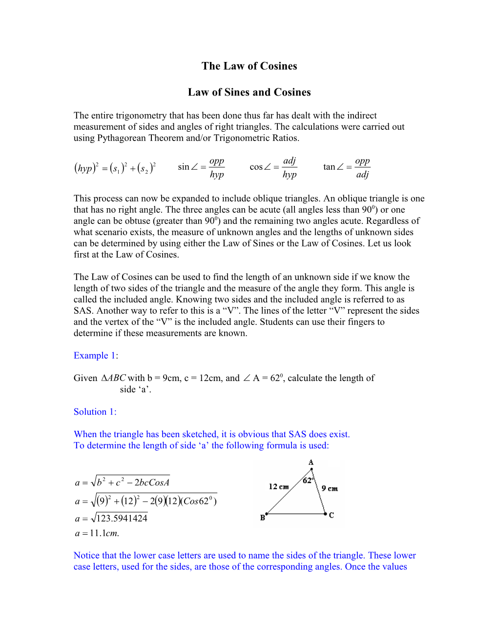 The Law of Cosines