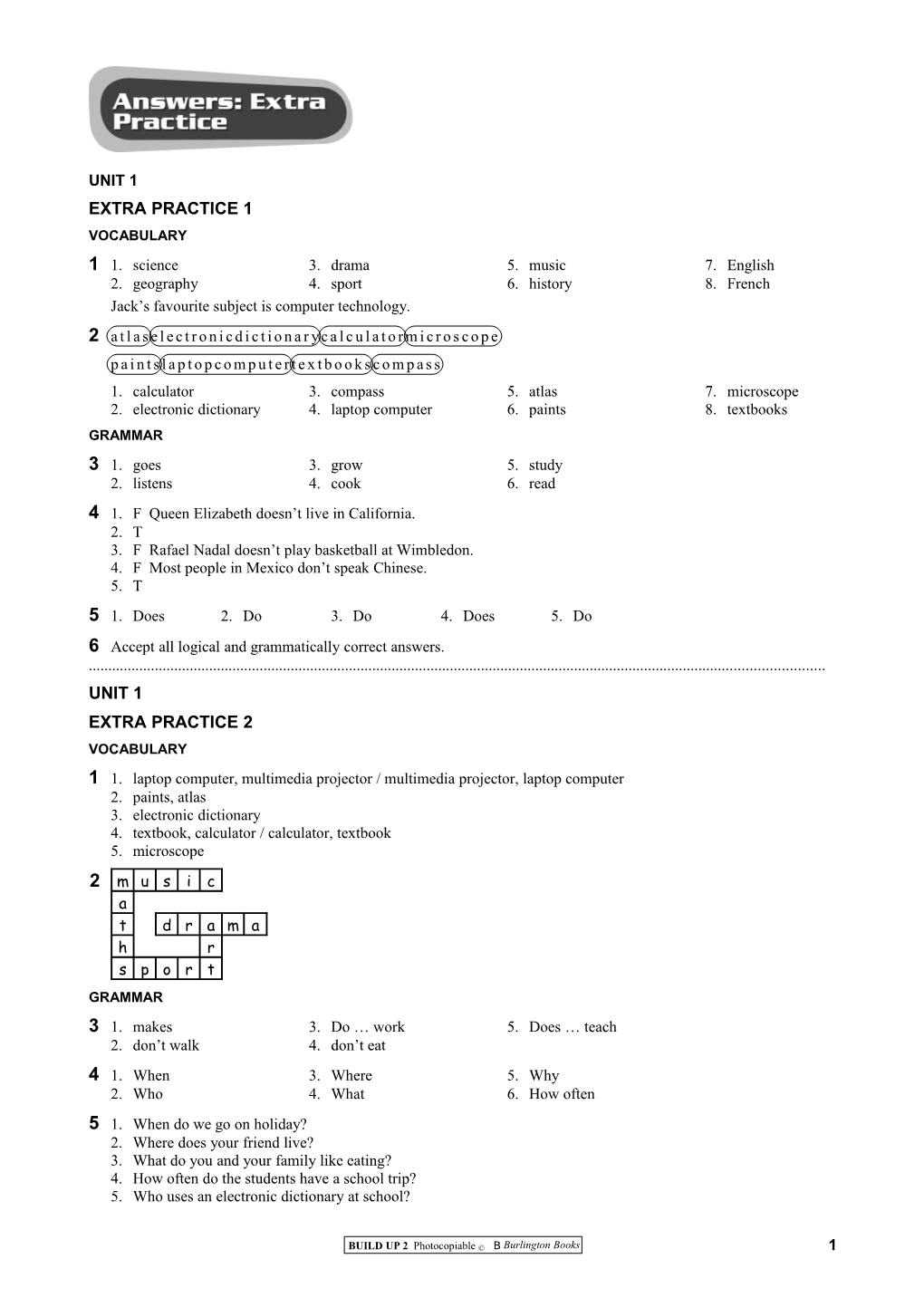 Build up 2 Test Factory - Extra Practice Answer Key