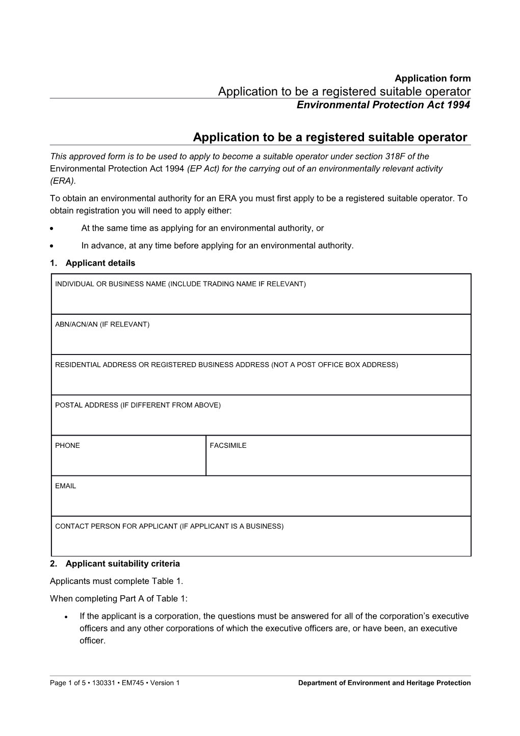 Application to Be a Suitable Registered Operator