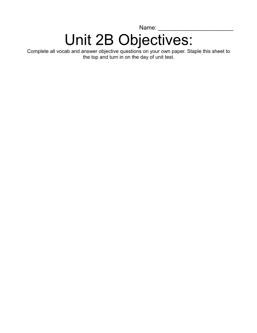 Unit 2B Objectives