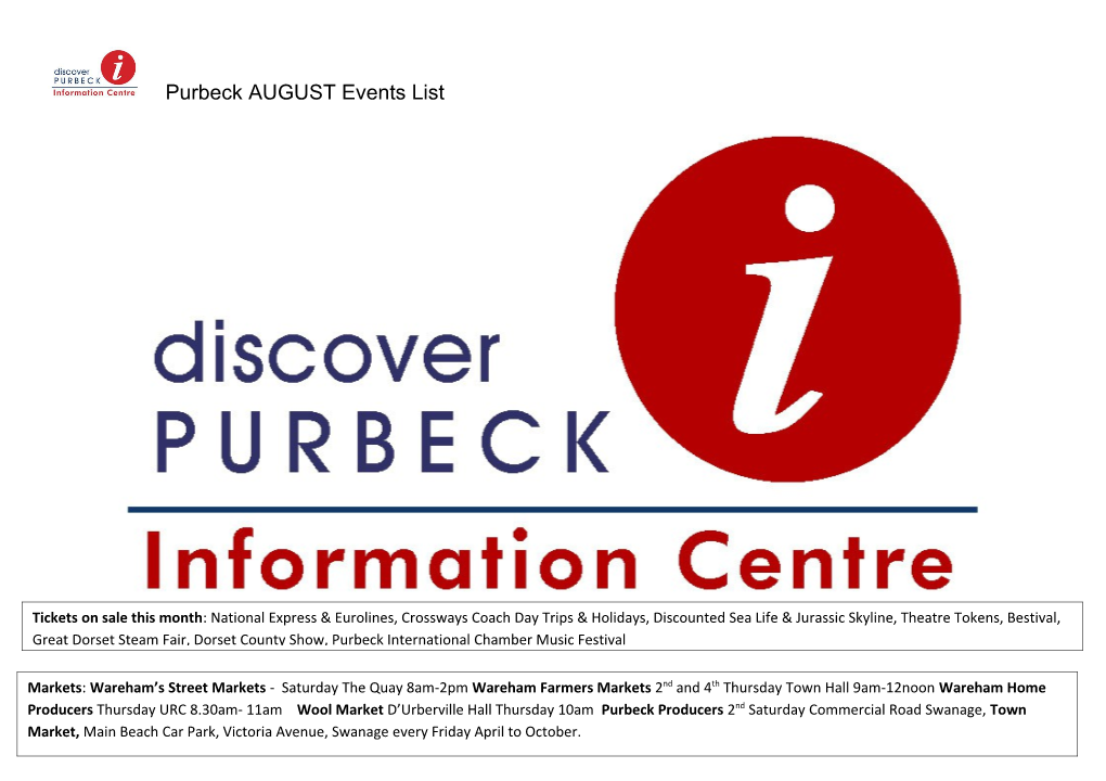 This List Has Been Compiled by Discover Purbeck Information Centre 01929 552740 and Swanage