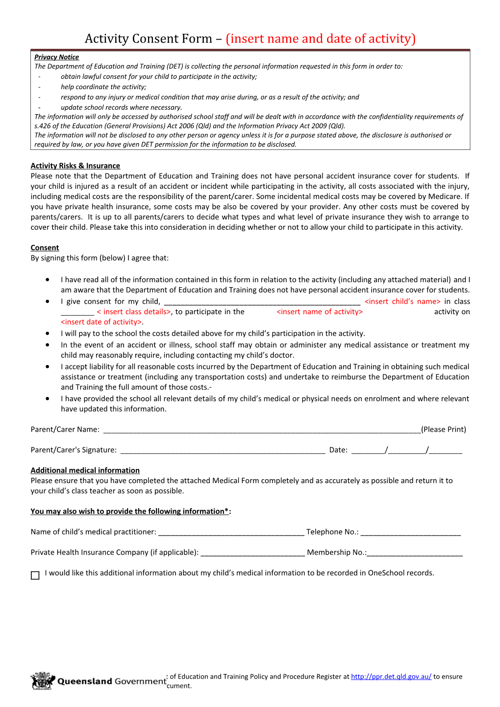 Parental Permission Form Template s1
