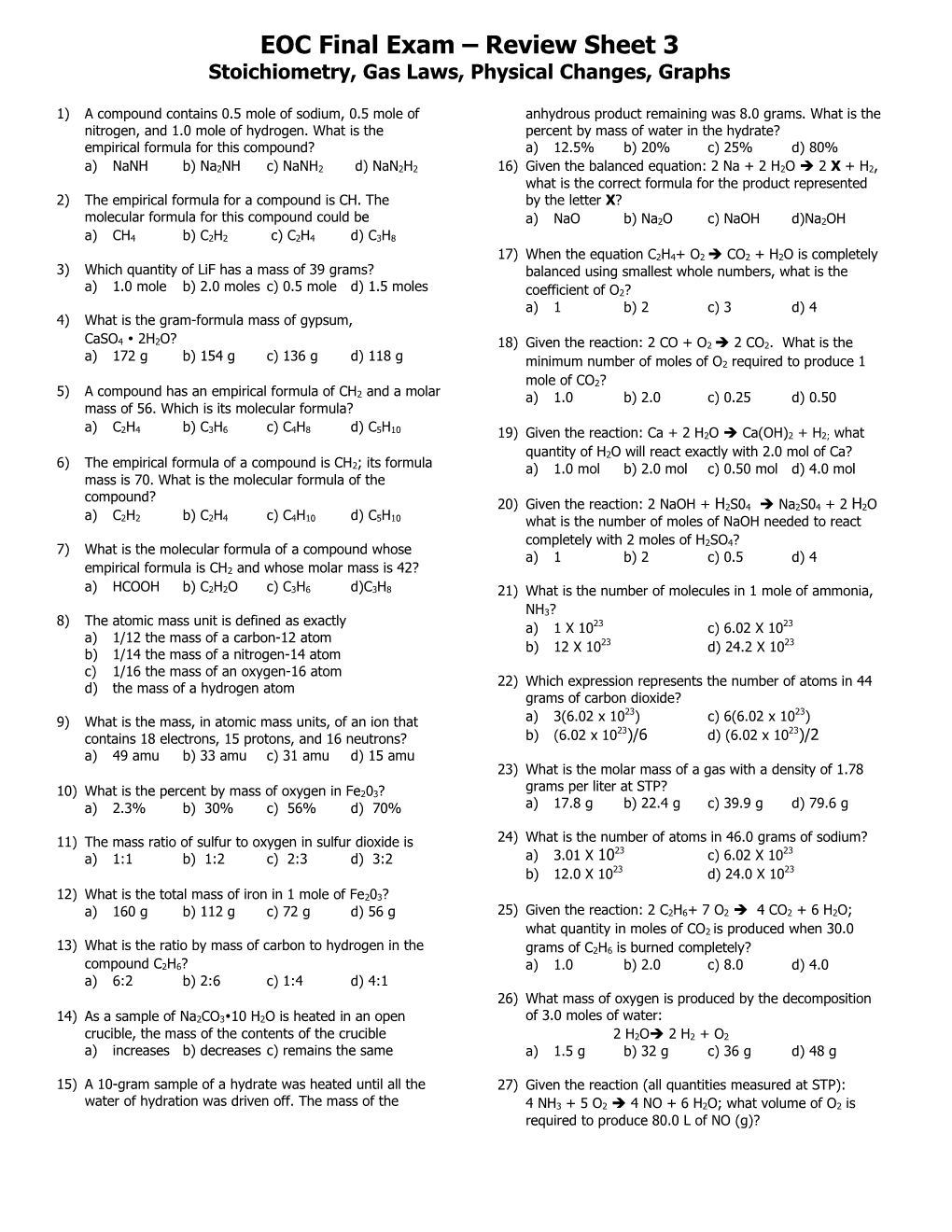 EOC Final Exam Review Sheet 3