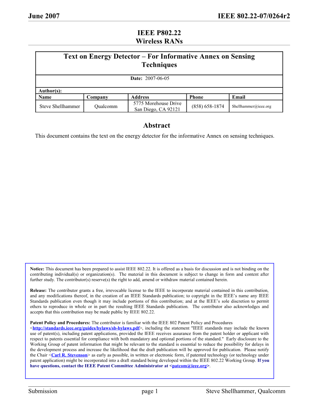 1 Energy (Power) Detector Sensing Technique