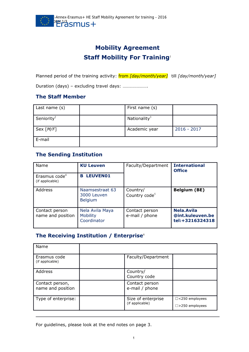 Gfna-II.7-C-Annex-Erasmus+ HE Staff Mobility Agreement for Training 2016 FORM 1/3